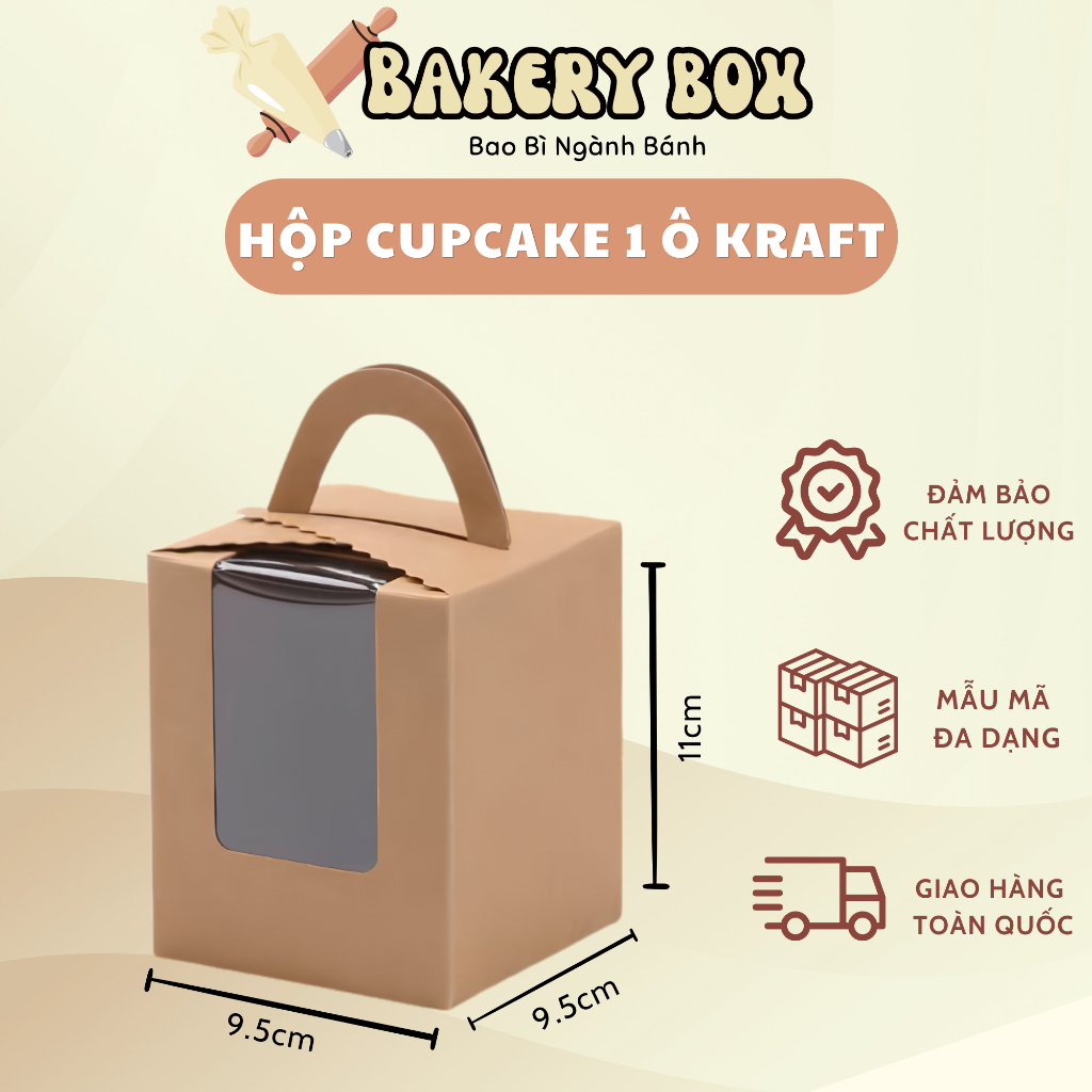 20 Hộp Đựng Bánh Cupcake 1 Ô Màu Kraft, Hộp Quà Tặng, Bánh Cưới - BAKERY BOX