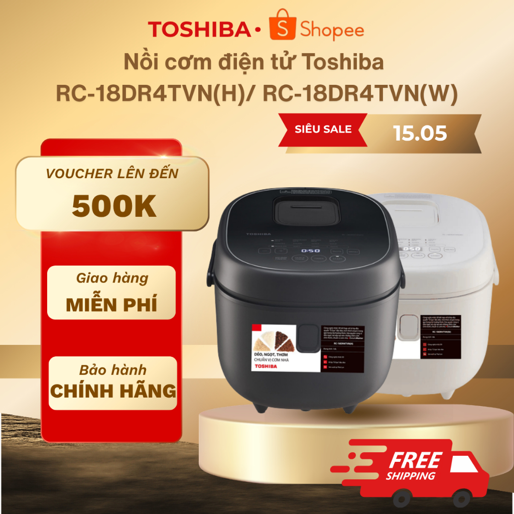 Nồi cơm điện tử Toshiba 1.8 lít RC-18DR4TVN(H)/ RC-18DR4TVN(W) - Bảo hành chính hãng 12 tháng