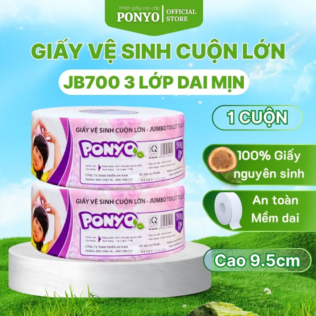 Giấy Vệ Sinh Cuộn Lớn PONYO 3 Lớp Siêu Dày JB700 3 lớp 700g