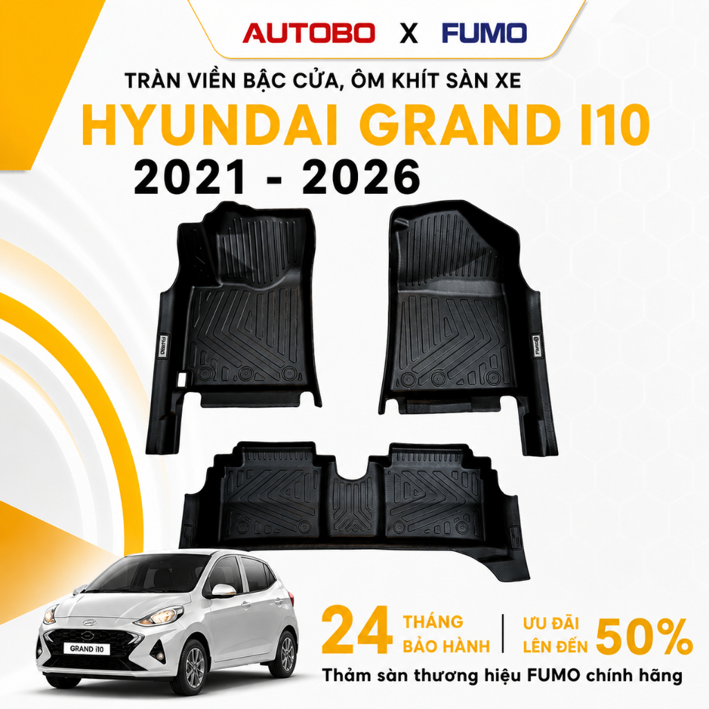 Thảm Lót Sàn Ô Tô TPE Hyundai Grand I10 2021-2026 TRÀN VIỀN BẬC CỬA Thảm Nhựa Đúc Khuôn |Autobo
