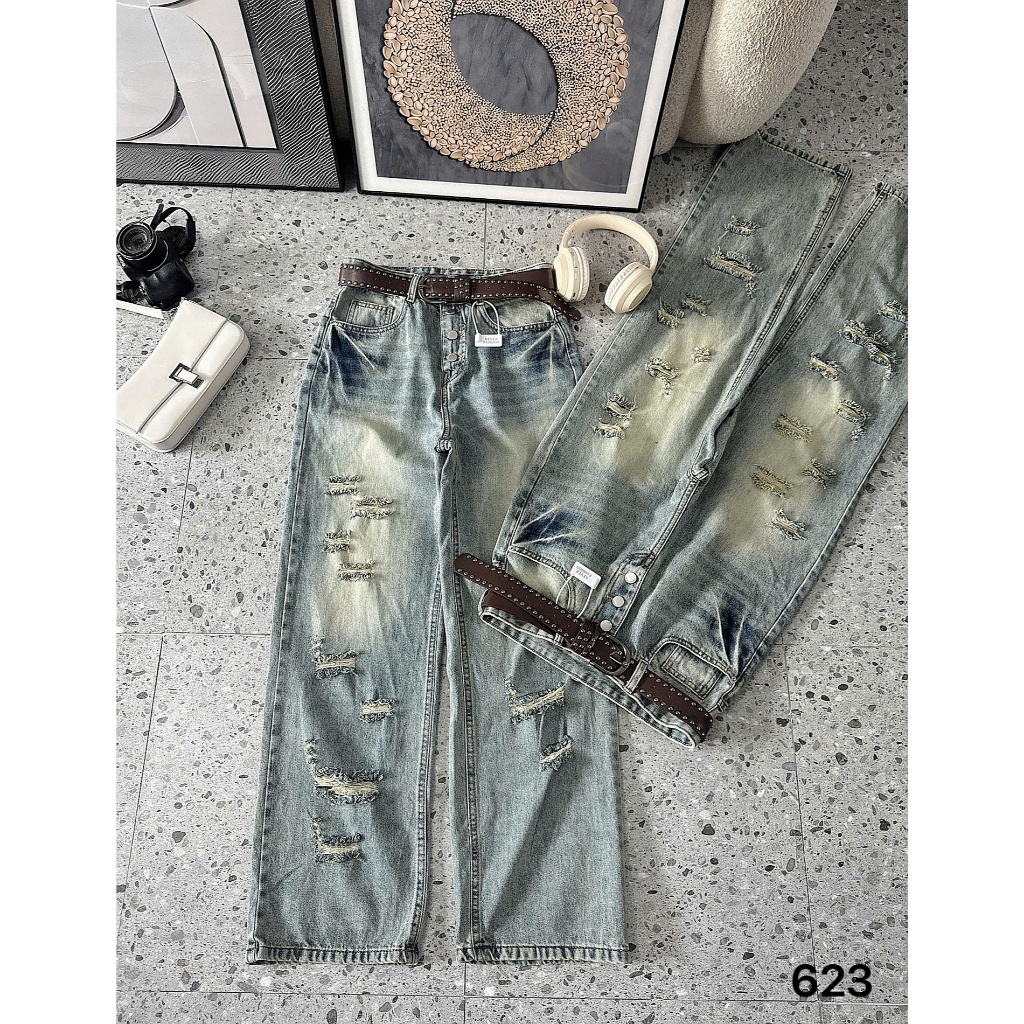 Quần Jean Nữ Rách Ống Suông Rộng Bigsize 55-90kg Lưng Cao Form Dài Hack Dáng QC623 – 2KJeans | BigBuy360 - bigbuy360.vn