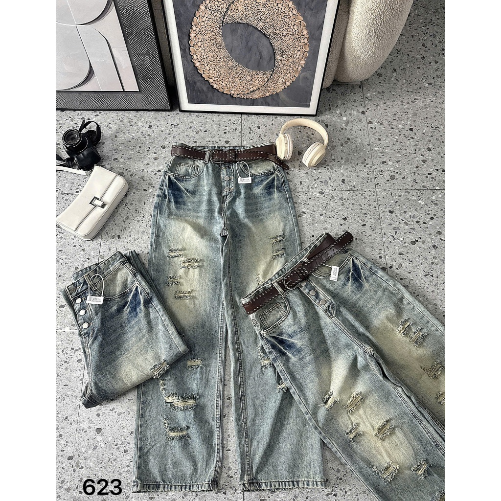 Quần Jean Nữ Rách Ống Suông Rộng Bigsize 55-90kg Lưng Cao Form Dài Hack Dáng QC623 – 2KJeans | BigBuy360 - bigbuy360.vn