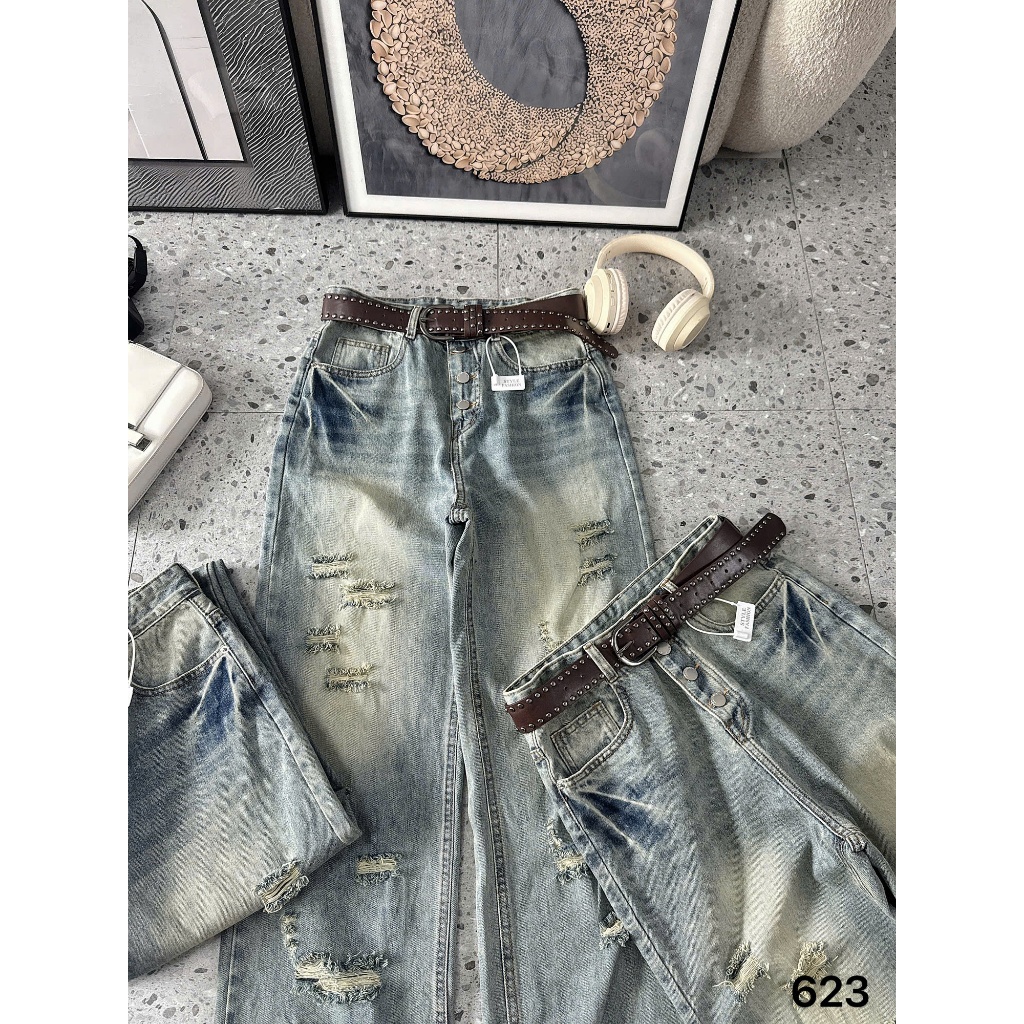 Quần Jean Nữ Rách Ống Suông Rộng Bigsize 55-90kg Lưng Cao Form Dài Hack Dáng QC623 – 2KJeans | BigBuy360 - bigbuy360.vn