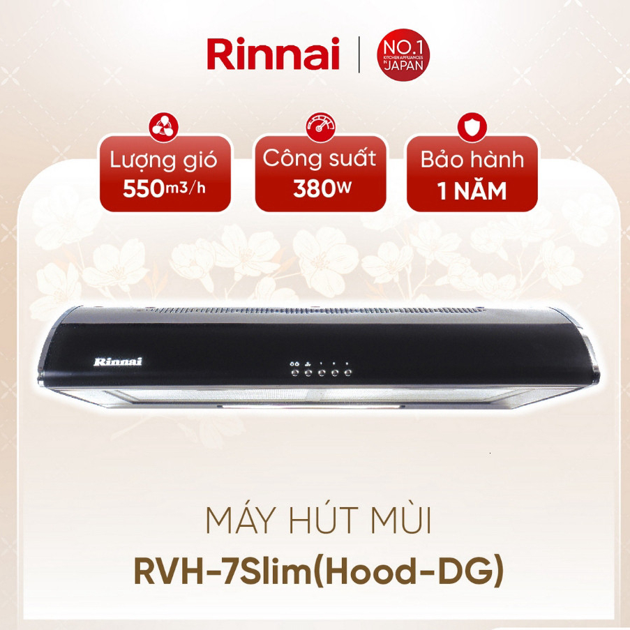 [CHÍNH HÃNG] Máy hút mùi 70cm Rinnai RVH-7Slim(Hood-DG) - than hoạt tính và ống thoát - Công suất380
