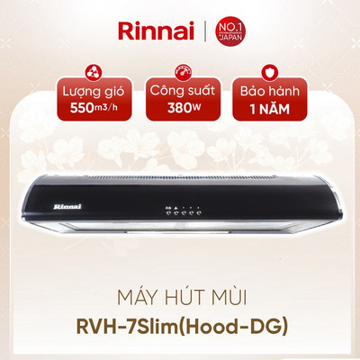 [CHÍNH HÃNG] Máy hút mùi 70cm Rinnai RVH-7Slim(Hood-DG) - than hoạt tính và ống thoát - Công suất380W