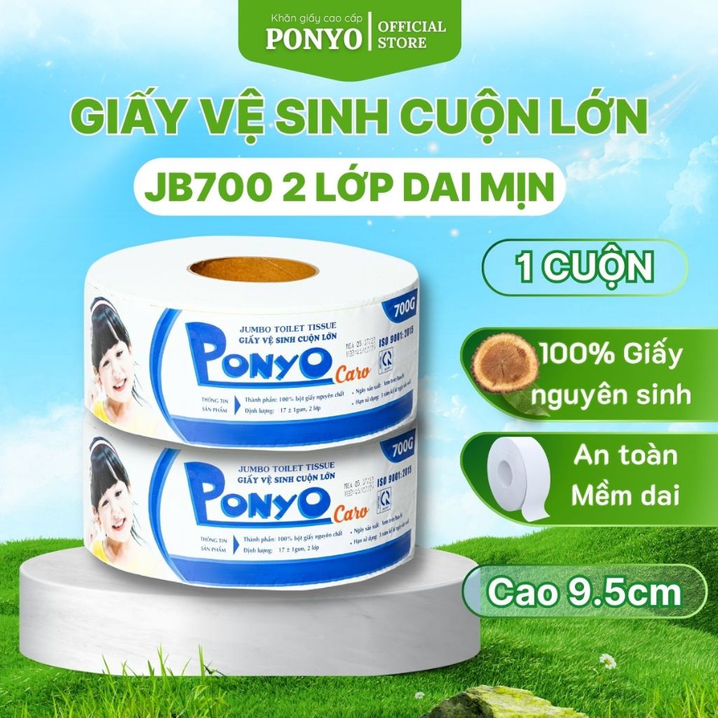 Giấy vệ sinh cuộn lớn siêu mịn PONYO JB700 2 lớp chất lượng cao hoạ tiết lụa/caro 700g - Thiên An Na