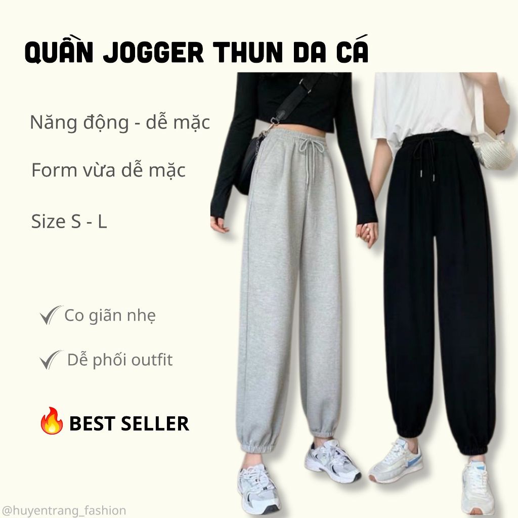 Quần jogger nữ unisex bo gấu trơn vải thun da cá, quần bom ống rộng nữ nỉ thun dáng jogger thu đông