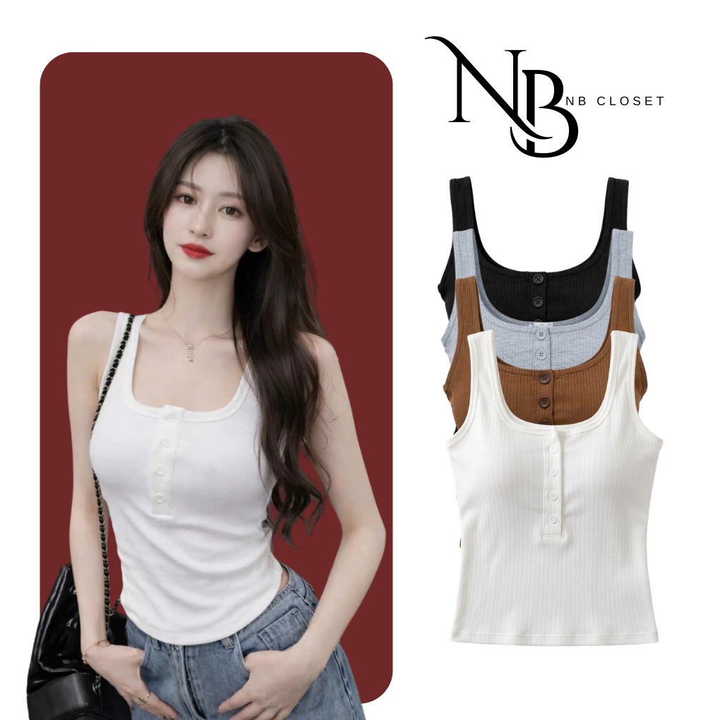 Áo Hai Dây Có Đệm Ngực Cúc Trước Justdun B18 - Cotton Mềm Mịn | NB CLOSET