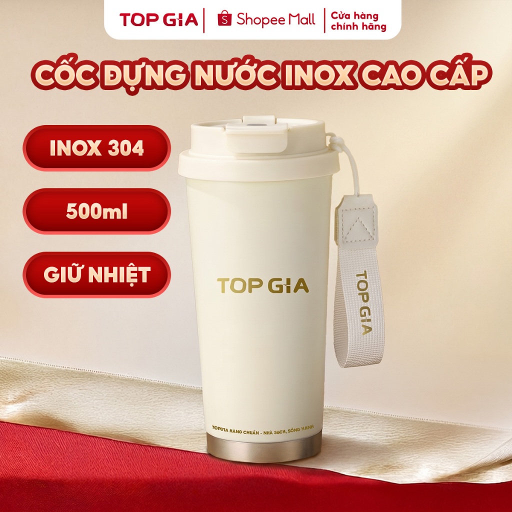 Bình giữ nhiệt Inox 304 cao cấp Top gia dung tích 500ml, giữ nóng lạnh, có dây deo tiện lợi