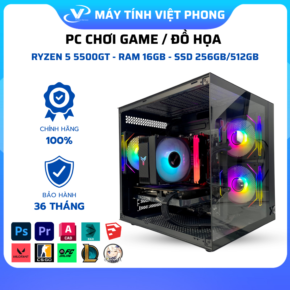 [KHÔNG LẮP ĐẶT] BỘ MÁY TÍNH PC GAMING / ĐỒ HỌA  AMD RYZEN 5 5500GT FULL NEW  BẢO HÀNH 36 THÁNG