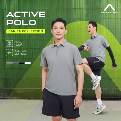 Áo polo active nam CANIFA cổ bẻ cộc tay chất liệu thoáng khí mịn mát 8TP26S002