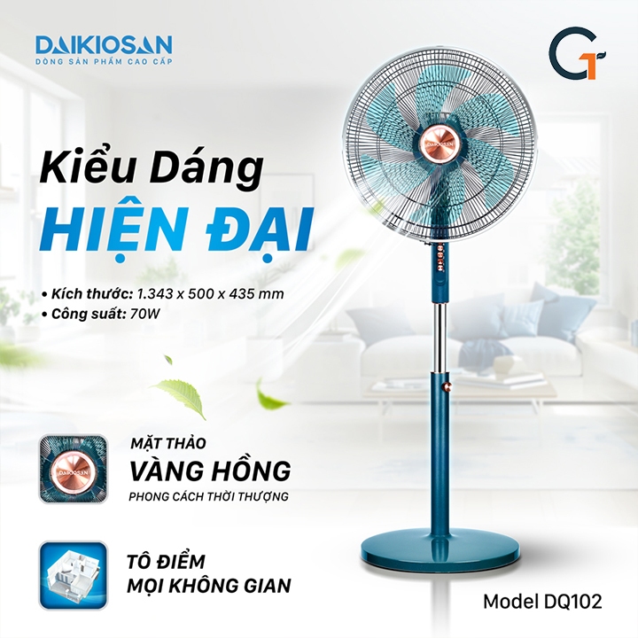Quạt điện đứng động cơ bạc đạn và motor lõi đồng nguyên chất lifestyle Daikiosan DQ102 SMarttnt
