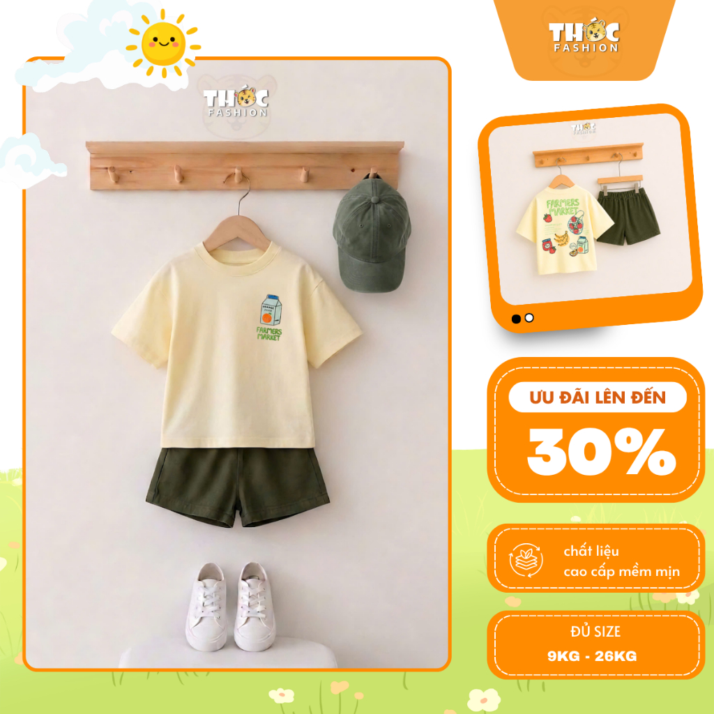 Bộ đồ Farmers Market họa tiết hoa quả cho bé Thóc Fashion chất cotton mềm mát dễ mặc