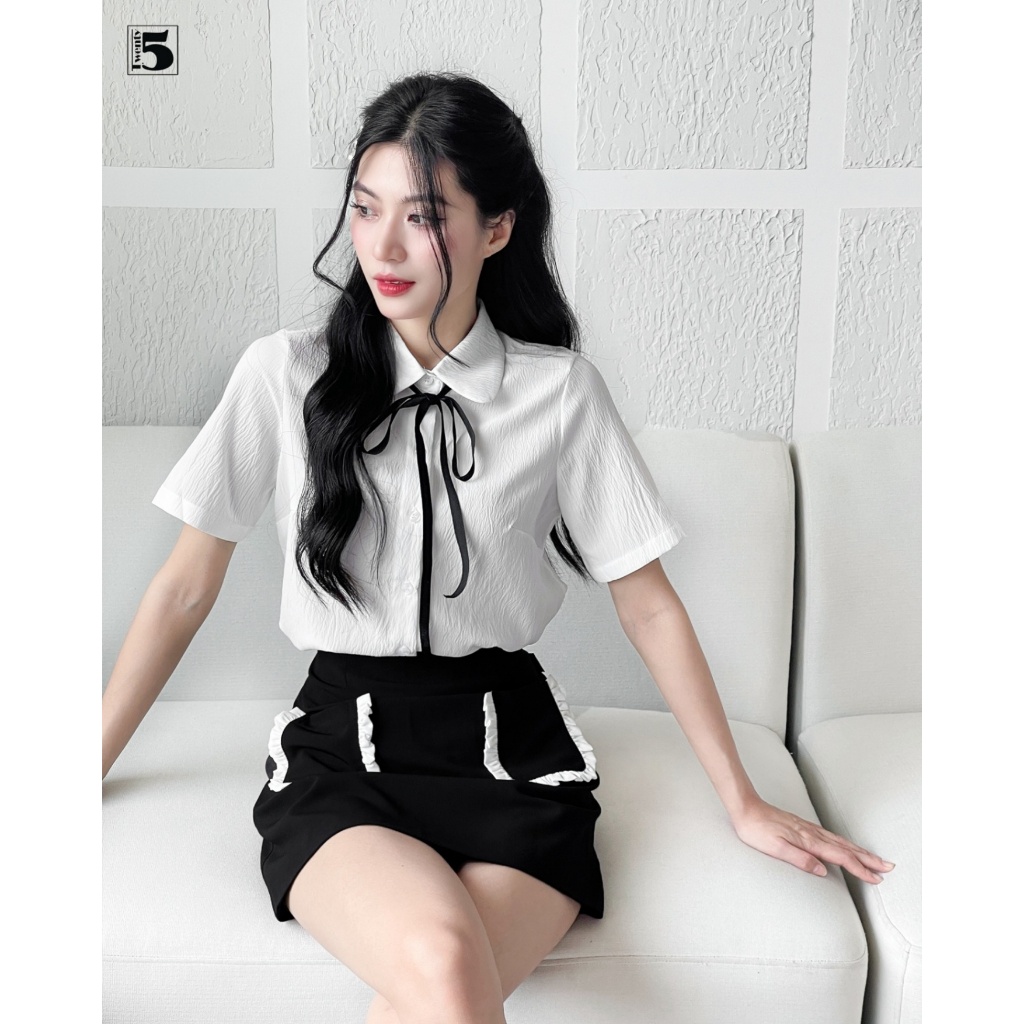 Áo Sơ Mi Nữ Tay Ngắn Cổ Nơ Dáng Basic Twentyfive Fashion - AL17