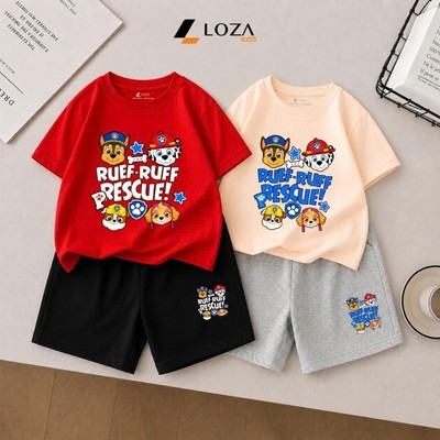 Bộ cộc bé trai Chú Chó Cứu Hộ chất liệu thun cotton mềm mát size từ 15-45kg - Quần áo trẻ em nam Loza Kids SB680