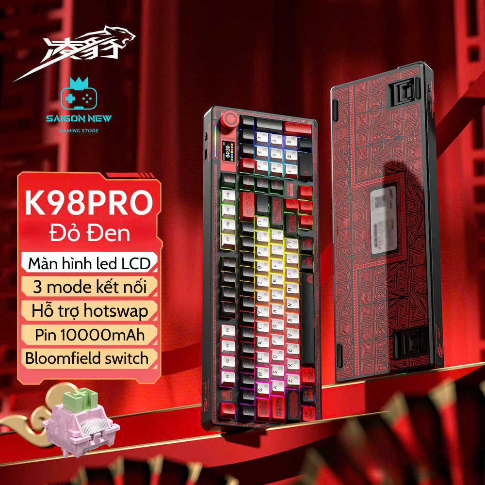 Bàn phím cơ Hotswap Lingbao K98 | K98 pro - Pin 10000mAh - 3 mode kết nối - LED RGB mạch xuôi | BigBuy360 - bigbuy360.vn