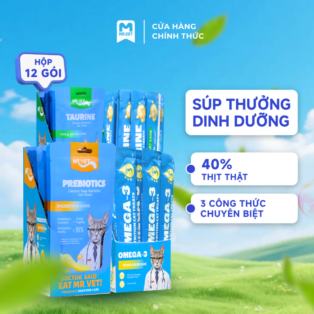 Thức Ăn Cho Mèo MRVET Dạng Súp Thưởng Combo 6, 12 & 24 Túi 60G Công Thức Thịt Gà Cho Mọi Lứa Tuổi