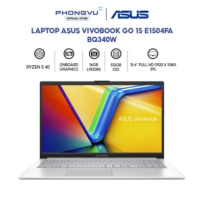 Laptop Asus Vivobook Go 15 E1504FA-BQ340W - Ryzen 5 7520U - RAM 16GB - 512GB SSD - Bảo hành 24 tháng