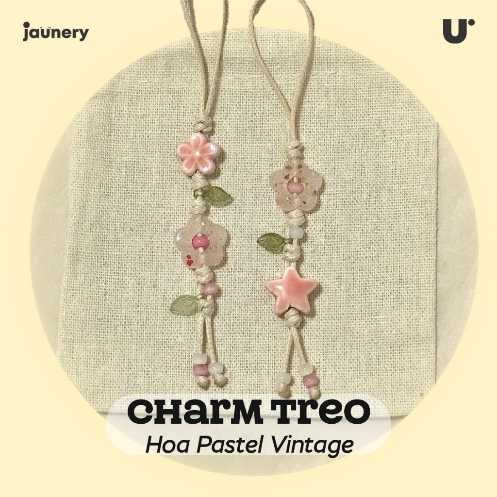 Charm Treo Hoa Pastel Vintage – Phone Charm / Bag Charm Hoa Hồng Nhạt Kèm Sao Hồng