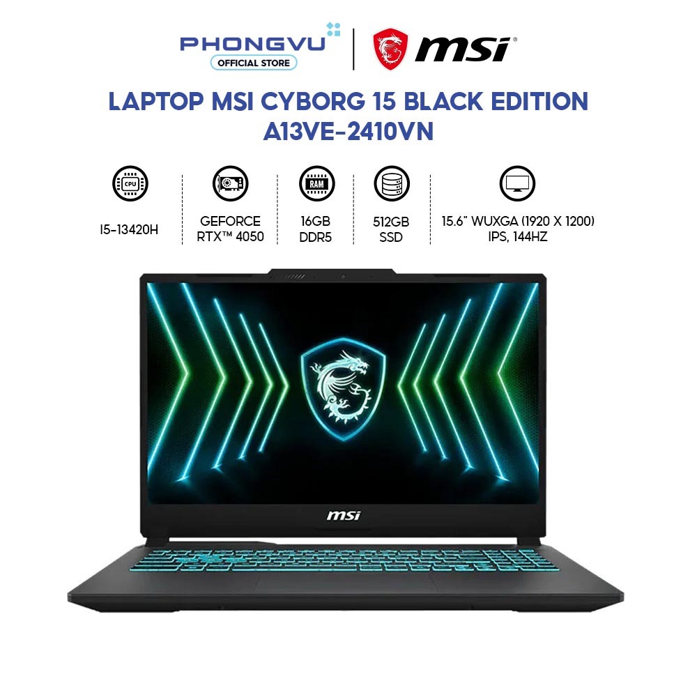 Laptop Gaming MSI Cyborg 15 Black Edition A13VE-2410VN - i5-13420H - RTX 4050, RAM 16GB - BH 24 thán
