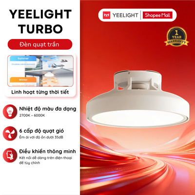 Đèn Quạt Trần Không Cánh Yeelight Turbo | Công suất đèn 56W, Quạt 18W, 6 mức gió, Cho phòng 10-15m2