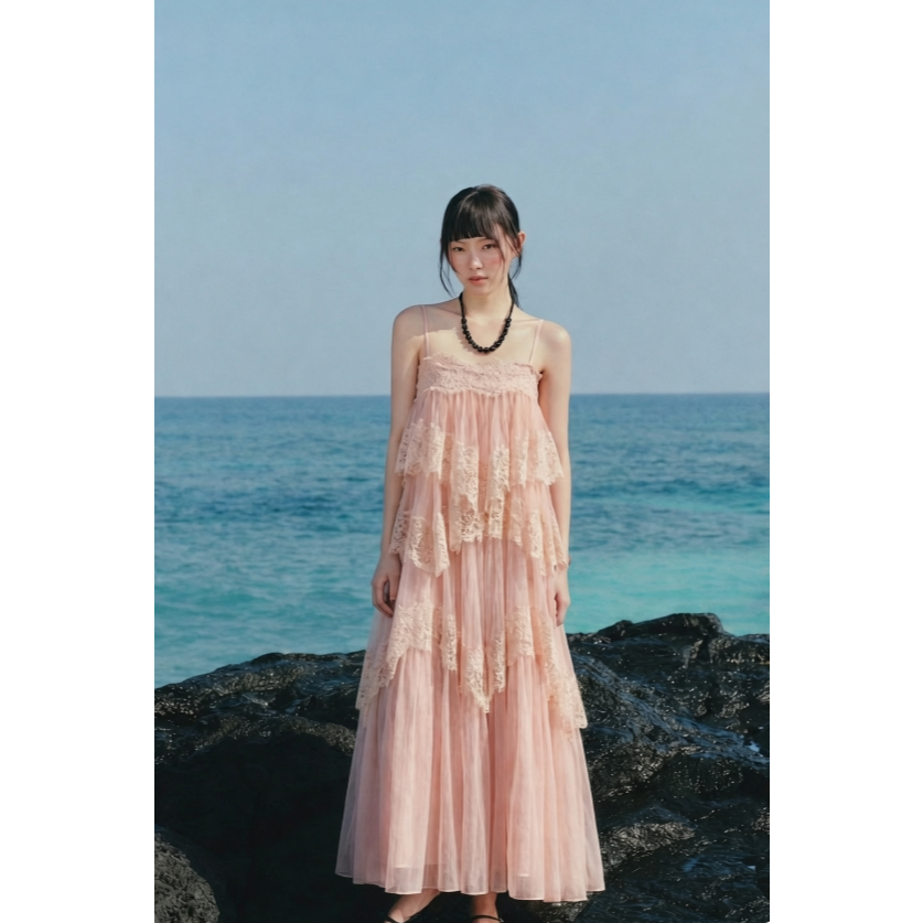 Váy maxi OLV 2 dây Lace Chiffon Tiered Layered Maxi Dress nhiều màu đi biển mùa hè | BigBuy360 - bigbuy360.vn