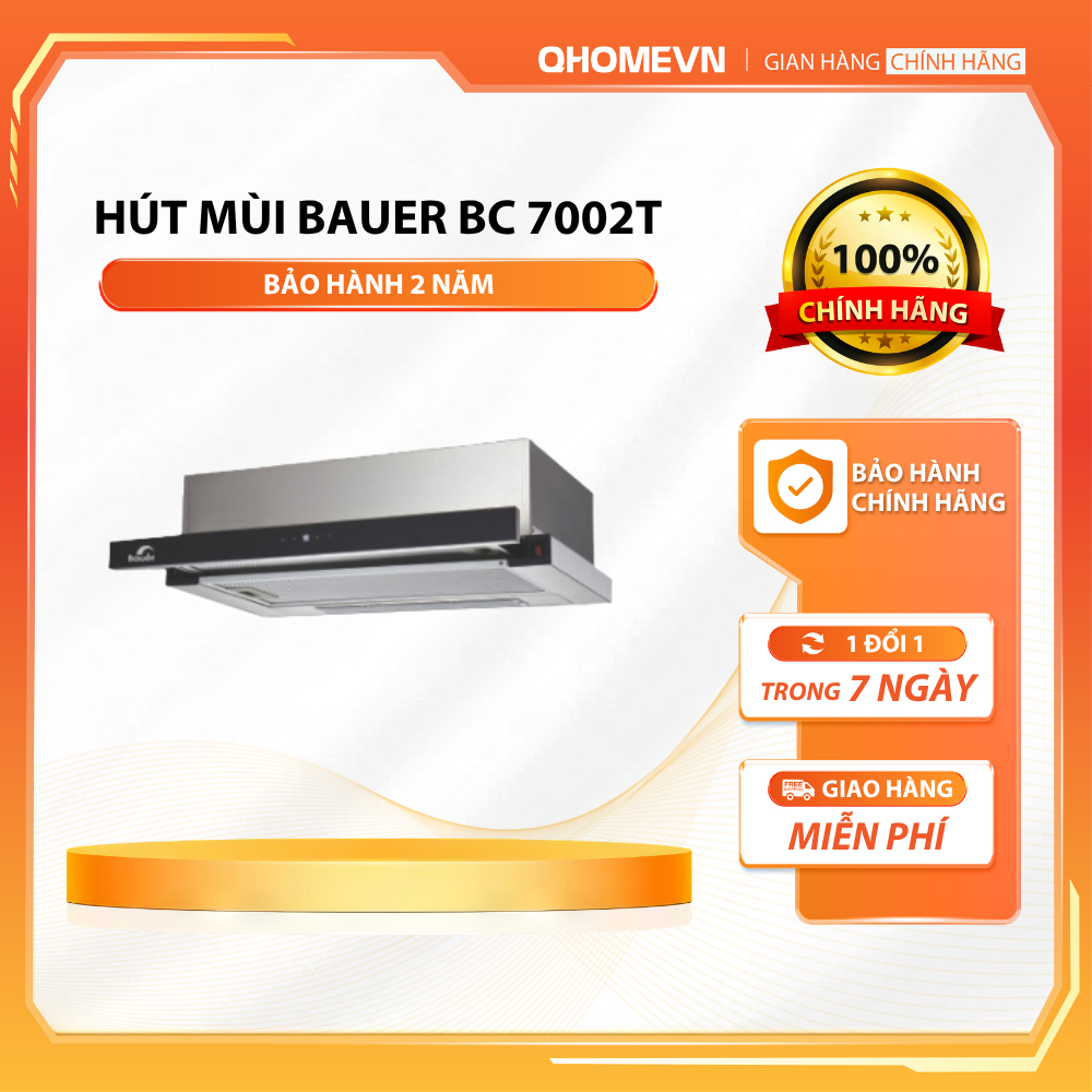 Hút mùi nhà bếp Bauer 7002T - Điều khiển dạng cảm ứng 3 cấp độ gió - Công suất 1200m3/h | Hàng chính