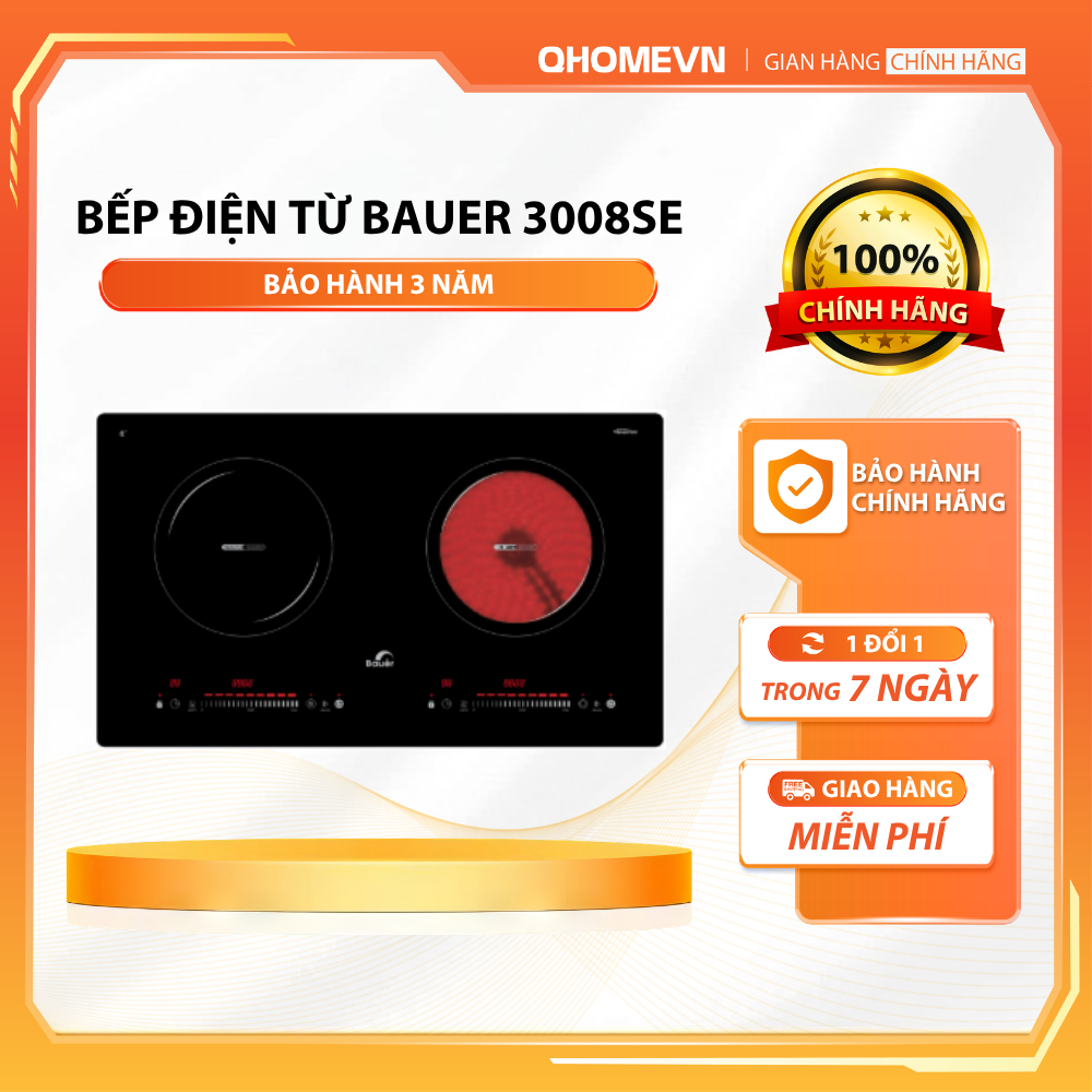 Bếp điên từ đôi BAUER 3008SE | Model mới | Inverter tiết kiệm điện | Bảo hành 3 năm