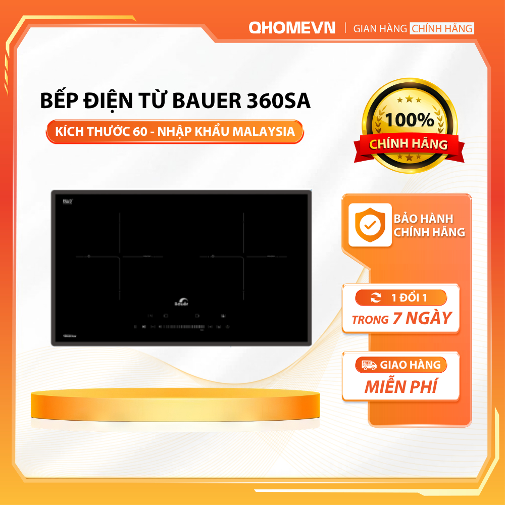 Bếp từ đôi Bauer 360SA - Nhập khẩu nguyên chiếc Malaysia - Kích thước 600 - Bảo hành chính hãng 3 nă
