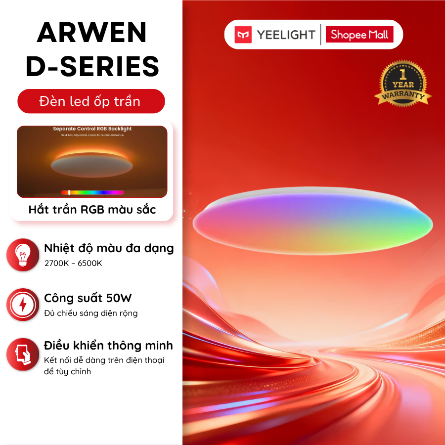 Đèn LED Ốp Trần Thông Minh YEELIGHT ARWEN D Series | D500/ D600, Led RGB, Công suất 50W, Ra98