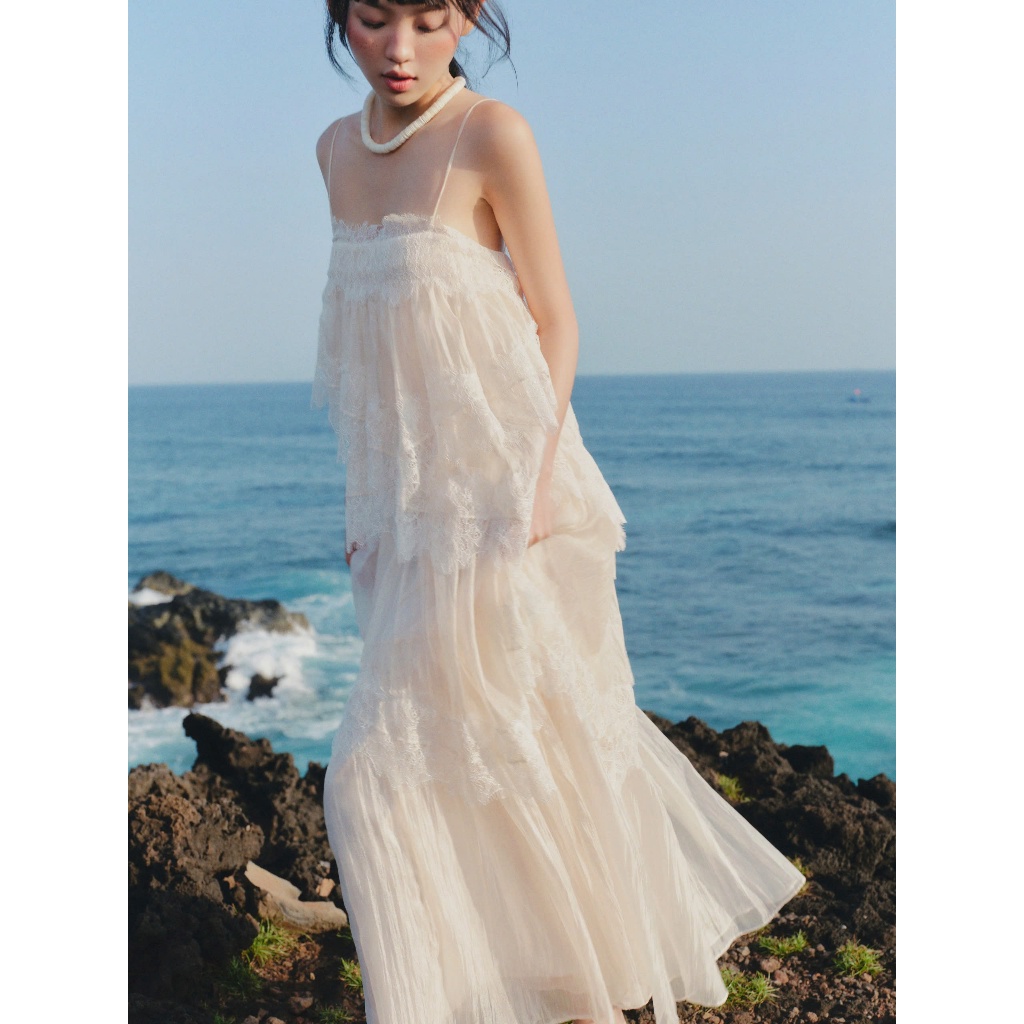 Váy maxi OLV 2 dây Lace Chiffon Tiered Layered Maxi Dress nhiều màu đi biển mùa hè | BigBuy360 - bigbuy360.vn
