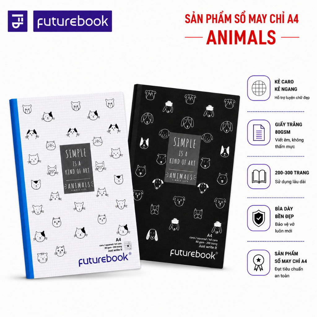 Sổ Caro/Kẻ Ngang - Vở May Chỉ A4 120/140/200 trang 80/100gsm Futurebook