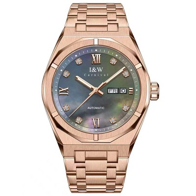 Đồng hồ nam chính hãng I&W Carnival 751G-T17,Mặt xám dây mạ vàng hồng ,Kính sapphire,Chống nước 50m,Máy Cơ Automatic