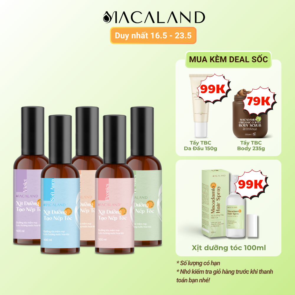 Xịt giữ nếp tạo kiểu và dưỡng tóc 3in1 MACALAND 100ml hương thơm nước hoa cho tóc