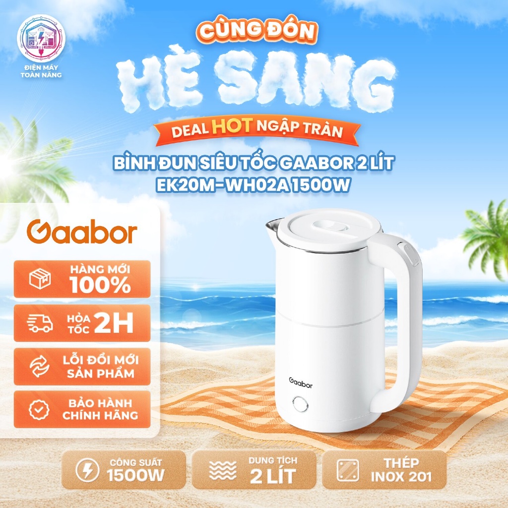 Bình Đun Siêu Tốc Gaabor 2 Lít EK20M-WH02A - Công Suất 1500W - Chính Hãng