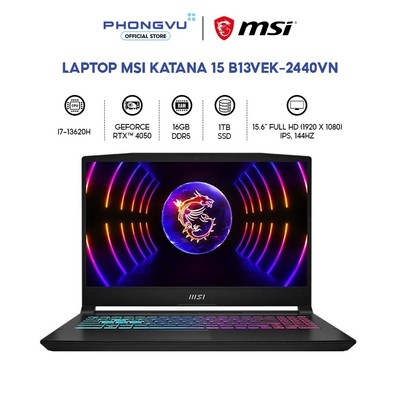 Laptop Gaming MSI Katana 15 B13VEK-2440VN - Core i7-13620H - RTX 4050 - RAM 16GB - 1TB SSD - Bảo hành 24 tháng