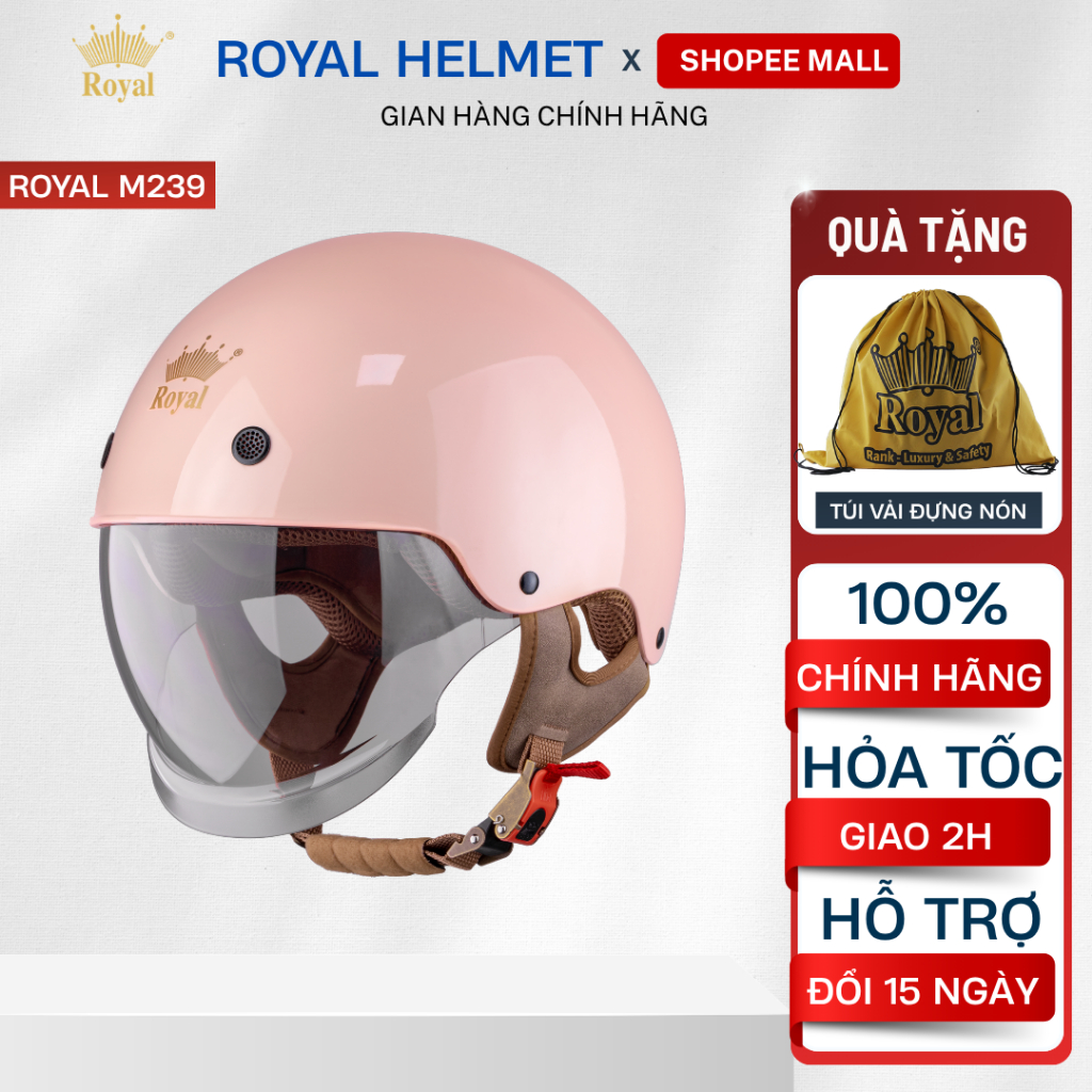 Mũ Bảo Hiểm Nửa Đầu Royal M239 Chính Hãng Kính Âm Che Nắng Mưa, Nón Bảo Hiểm Royal Kính Dài Hợp Nam 