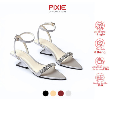 Giày Sandal Cao Gót 5cm Quai Mảnh Đính Đá Mũi Nhọn Thời Trang Pixie H439