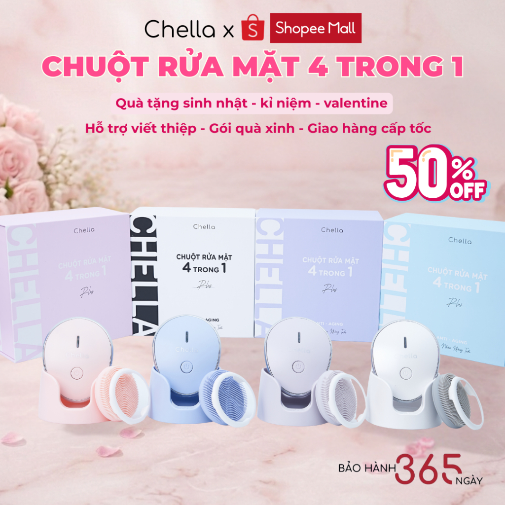 Chuột Rửa Mặt Chella 4 Trong 1 Chính Hãng – Quà Tặng Chăm Sóc Da Cho Nữ, Nhỏ Gọn Cao Cấp | Hỗ Trợ Vi