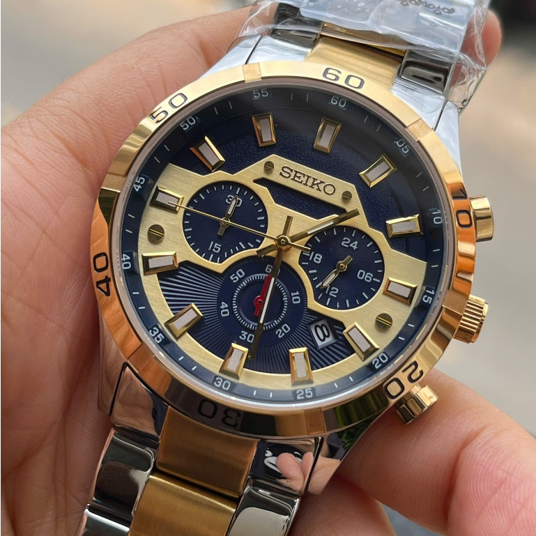 Đồng hồ nam chronograph thể thao seiko 808 dây thép không gỉ size 44mm