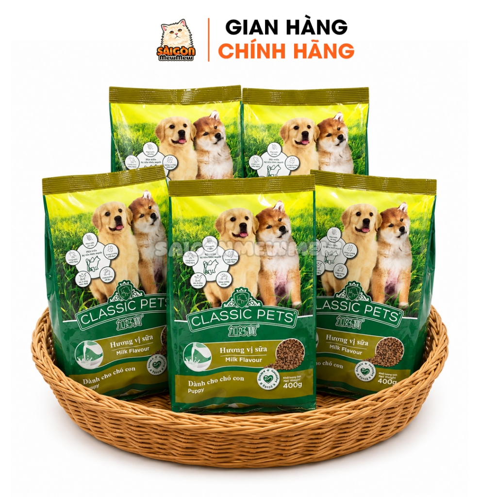 Combo 5 Gói CLASSIC PETS PUPPY 400g – Hạt Cho Cún Con Tập Ăn, Phát Triển Khỏe Mạnh
