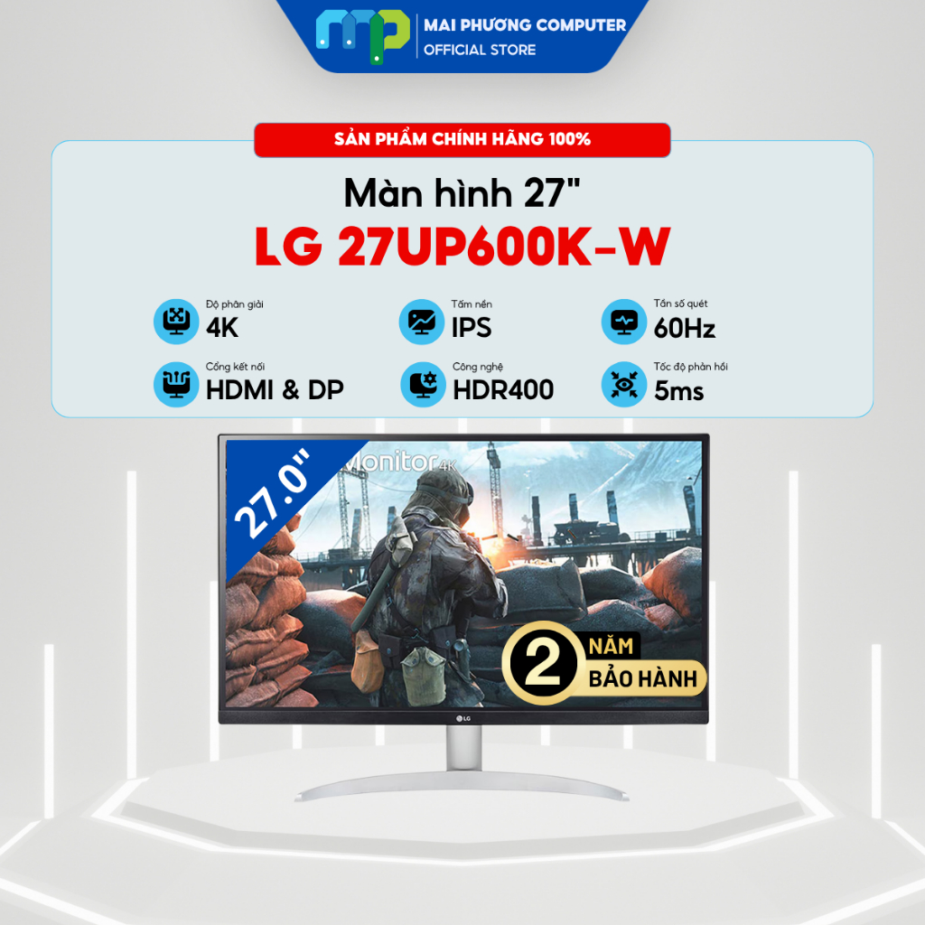 Màn hình 4K LG 27UP600K-W.ATV - 27inch - IPS - 60HZ - 5ms - DisplayHDR 400 - Bảo hành 24 tháng