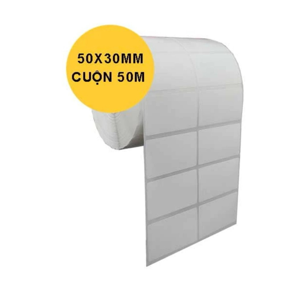 6 CUỘN 18000 TEM Tem 50x30 Decal in tem nhãn mã vạch Cuộn 50 Mét 50*30 mm 2 tem/hàng tem trà sữa giấ