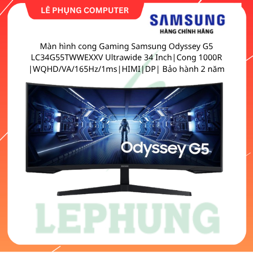 Màn hình cong Gaming Samsung Odyssey G5 LC34G55TWWEXXV Ultrawide 34 Inch (WQHD/VA/165Hz/1ms)| Bảo hà
