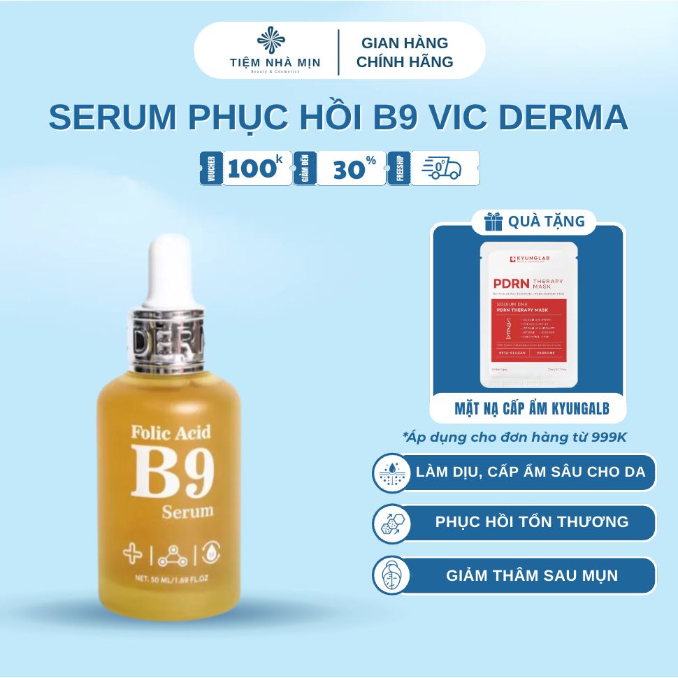 Serum Vic Derma B9 Folic Acid – Phục Hồi Da, Trẻ Hóa, Dưỡng Ẩm Chuyên Sâu 50ml