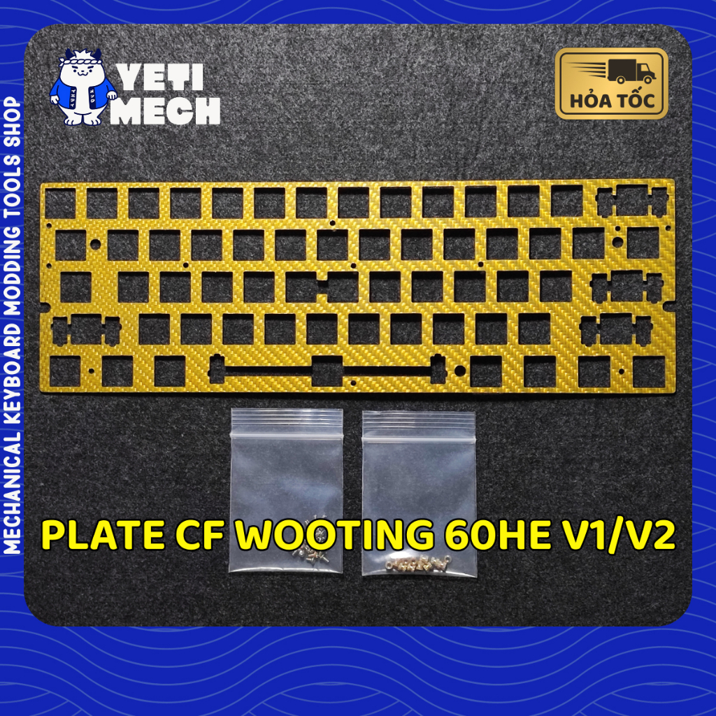 [GOLD] Plate Carbon Fiber Wooting 60HE v1/v2 | Wooting He | Plate bàn phím cơ | Yeti Mech