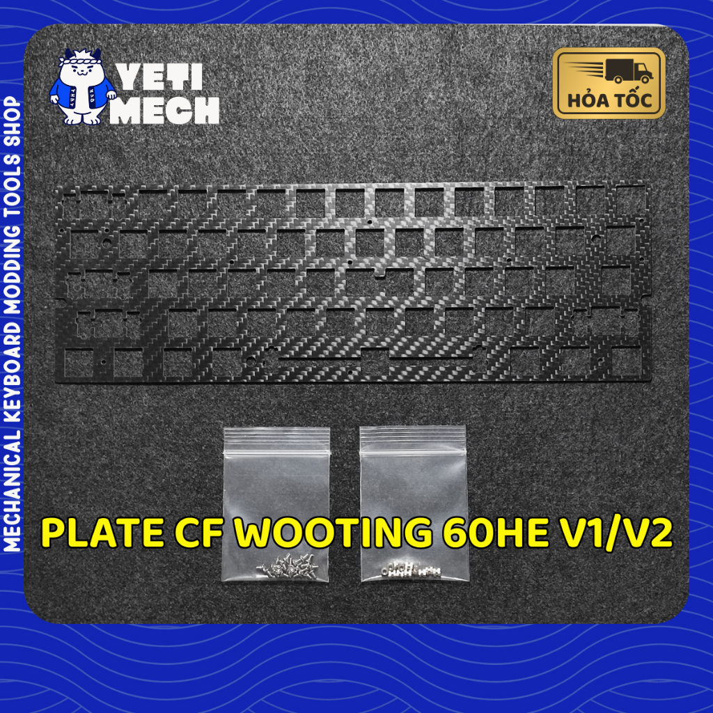 [ĐEN] Plate Carbon Fiber Wooting 60HE v1/v2 | Wooting He | Plate bàn phím cơ | Yeti Mech