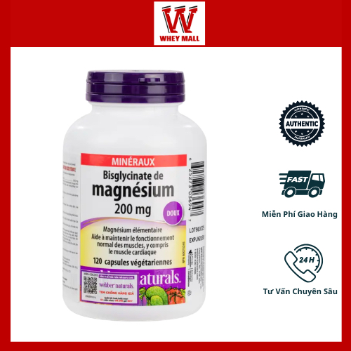 [CHÍNH HÃNG] Webber Naturals Magnesium Bisglycinate 200mg (120 viên) MAPLE CARE Hỗ trợ tập luyện thể