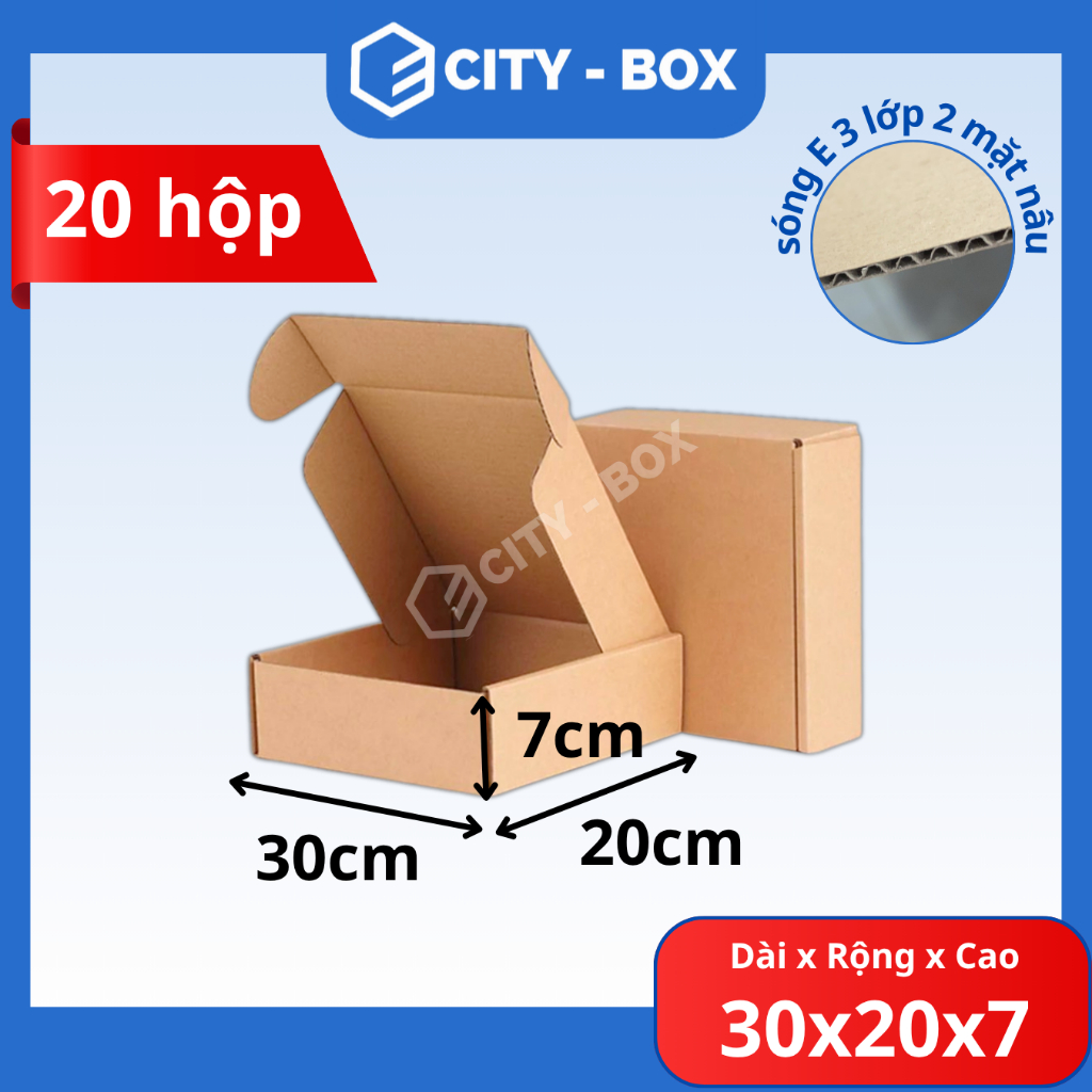 (siêu cứng) 30x20x7 set 20 hộp nắp gài - hộp nắp gài 30x20x7