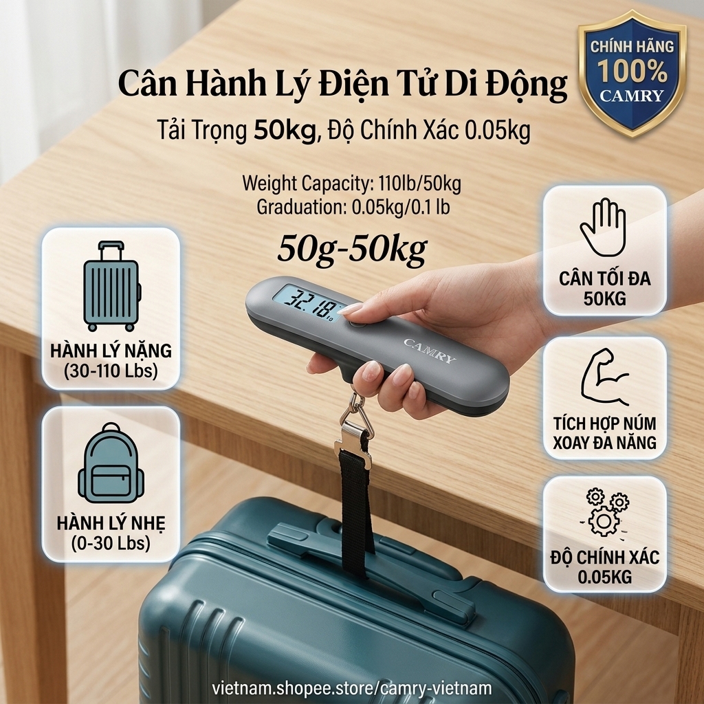 Cân Hành Lý Điện Tử CAMRY 50kg | Cân Vali Du Lịch Cầm Tay Chính Xác